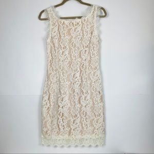 Lulu's Lace Nude Cream Fitted Dress Plunge Back